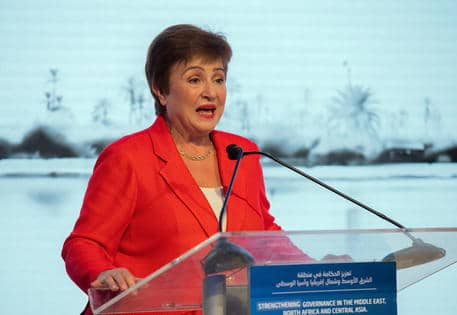 International Monetary Fund (IMF) Managing Director Christina Georgieva attends a press conference concluding her three-day visit to Morocco, in Rabat, 20 February 2020.  ANSA/JALAL MORCHIDI