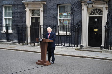 epa08386099 Britain's Prime Minister Boris Johnson delivers a statement outside Downing Street in London, Britain, 27 April 2020. Boris Johnson has returned to work for the first time after being treated for coronavirus at St. Thomas' Hospital. He was moved to the Intensive Care Unit after his condition worsened. Countries around the world are taking increased measures to stem the widespread of the SARS-CoV-2 coronavirus which causes the Covid-19 disease.  EPA/NEIL HALL
