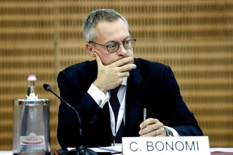 Il presidente di Confindustria Carlo Bonomi partecipa all'Assemblea 2020 Ucimu-Sistemi per produrre, Sesto San Giovanni, 1 ottobre 2020. ANSA/MOURAD BALTI TOUATI