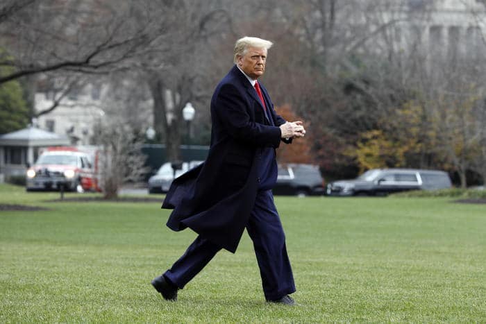 epa08879865 US President Donald Trump walks before boarding Marine One on the South Lawn of the White House in Washington, D.C., USA, 12 December 2020. Trump is going to attend the 121st Army-Navy Football Game at  United States Military Academy in West Point.  EPA/YURI GRIPAS / POOL