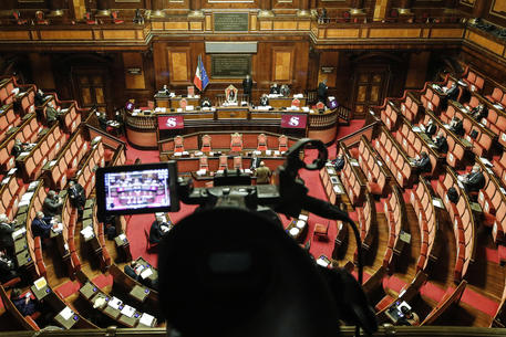Un momento in Senato durante l'esame del Decreto Ristori, Roma, 15 Dicembre 2020. ANSA/GIUSEPPE LAMI