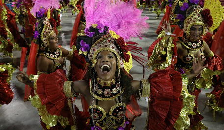 epa08245509 Members of the Academicos do Salgueiro samba school participate in a parade during the 2020 Carnival at the Sambadrome Marques de Sapucai in Rio de Janeiro, Brazil, 24 February 2020. EPA/FABIO MOTTA