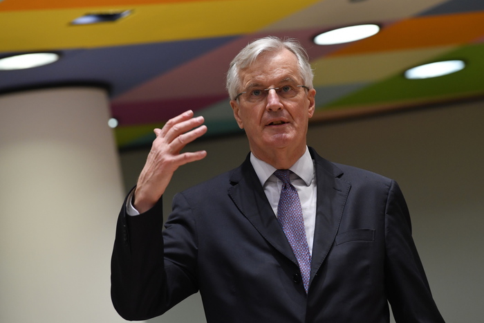 epa08899656 European Union's negotiator Michel Barnier gestures as he speaks during a meeting of the Committee of the Permanent Representatives of the Governments of the Member States to the European Union (Coreper) in Brussels, Belgium, 22 December 2020.  EPA/JOHN THYS / POOL