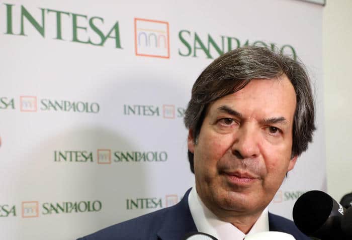 The CEO of Intesa Sanpaolo. Carlo Messina, speaks to journlists at the end of a press conference held to explain Intesa Sanpaolo bid to buy rival UBI Banca, in Milan, Italy, 18 February 2020.  Intesa Sanpaolo offers 17 treasury shares for 10 Ubi shares, valuing it at 4.9 billion euros. EPA-EFE/MATTEO BAZZI