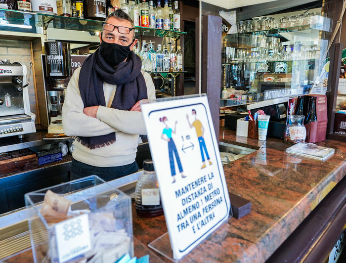Maurizio Porta, the owner of the 'Blues cafè' bar, poses for a photo in Turin, Italy, 14 January 2021. Tomorrow his bar will be open in protest against the restrictions imposed by the Italian government amid the second wave of the Covid-19 Coronavirus pandemic. ANSA/TINO ROMANO