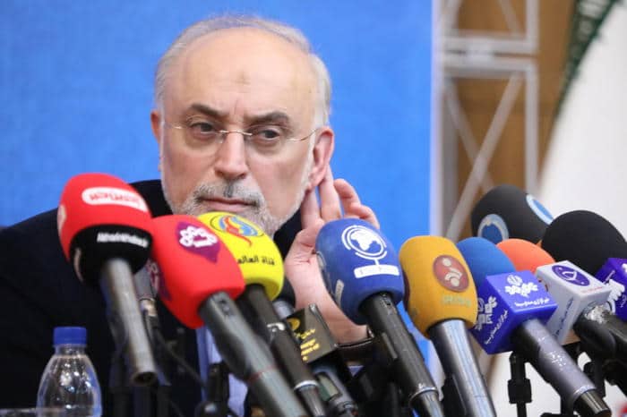 epa08088085 A handout photo made available by Iran's Atomic Energy Organisation shows, head of the organisation Ali Akbar Salehi speaks to media during a press conference after his visit to nuclear water reactor of Arak, in the city of Arak, central Iran, 23 December 2019. Media reported that Salehi said that the A secondary circuit for Iran's Arak heavy water reactor has become operational as part of its redesign under the 2015 nuclear deal.  EPA/IRAN ATOMIC ENERGY ORGANIZATION / HANDOUT  HANDOUT EDITORIAL USE ONLY/NO SALES