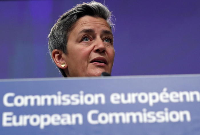 EU Commission Executive Vice-President Margrethe Vestager holds a news conference on Broadcom in Brussels, Belgium, 07 October 2020.  ANSA/YVES HERMAN / POOL