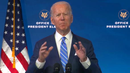 epa08938203 A frame grab from a handout video released by the Office of the President Elect shows US President-Elect Joseph R. Biden speaking during a press conference in Wilmington, Delaware, USA, 14 January 2021. US President-Elect Joseph R. Biden announces his 'American Rescue Plan.'  EPA/OFFICE OF THE PRESIDENT ELECT /  HANDOUT EDITORIAL USE ONLY/NO SALES
