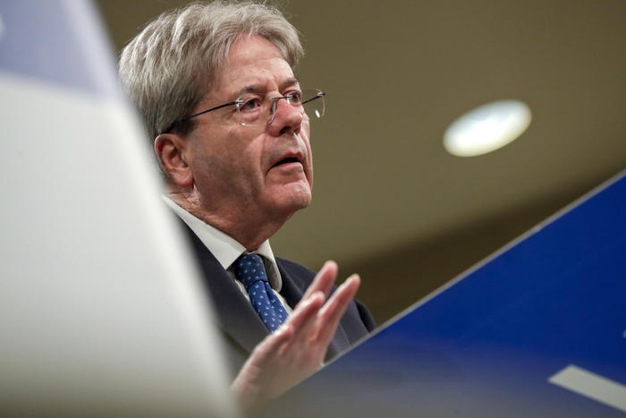 European Commissioner for Economy Paolo Gentiloni speaks during an EU Commission press conference on the fiscal policy response to the coronavirus pandemic in Brussels, Belgium, 03 March 2021. ANSA/ OLIVIER HOSLET / POOL