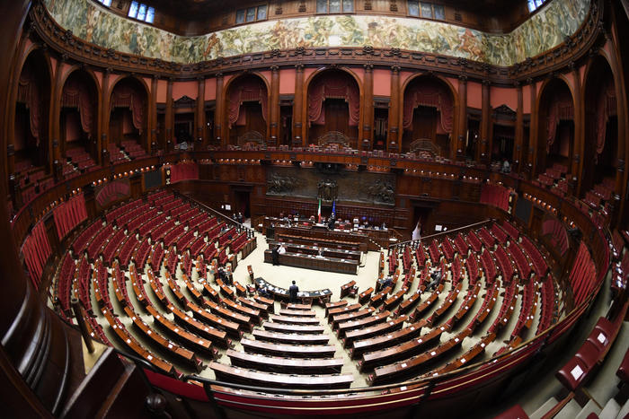 Panoramica dell'Aula nel corso della discussione generale a Dl CONI a Montecitorio, Roma 22 marzo 2021. MAURIZIO BRAMBATTI/ANSA