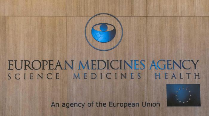 The name and logo of European Medicines Agency (EMA) is seen in their new building in Amsterdam, The Netherlands, 15 November 2019. ANSA/LEX VAN LIESHOUT