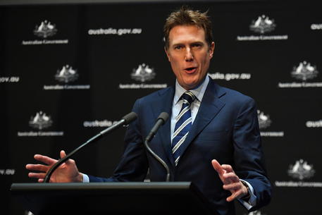epa08338021 Australian Attorney-General Christian Porter speaks during a press conference to announce the government's childcare package for the coronavirus pandemic, at Parliament House in Canberra, Australia, 02 April 2020. According to media reports, childcare will be made free for parents who continue to work during the coronavirus pandemic.  EPA/MICK TSIKAS  AUSTRALIA AND NEW ZEALAND OUT