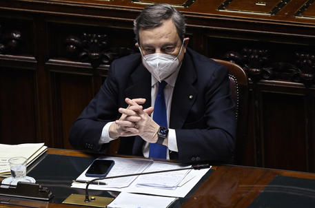 Italian Prime Minister Mario Draghi at the lower Chamber of Deputies for a confidence vote on his new government, Rome, Italy, 18 February 2021. ANSA/RICCARDO ANTIMIANI