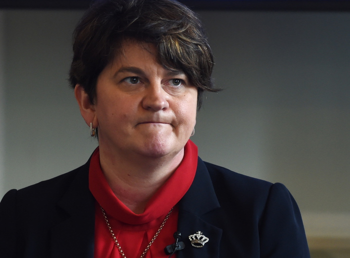 epa09165671 (FILE) - Democratic Unionist Party leader Arlene Foster speaks at 'A Better Deal' event in London, Britain, 15 January 2019 (reissued 28 April 2021). Arlene Foster on 28 April 2021 in a statement announced she will be stepping down as Democratic Unionist Party (DUP) party leader on 20 May and as First Minister of Northern Ireland by the end of June.  EPA/FACUNDO ARRIZABALAGA *** Local Caption *** 54899490