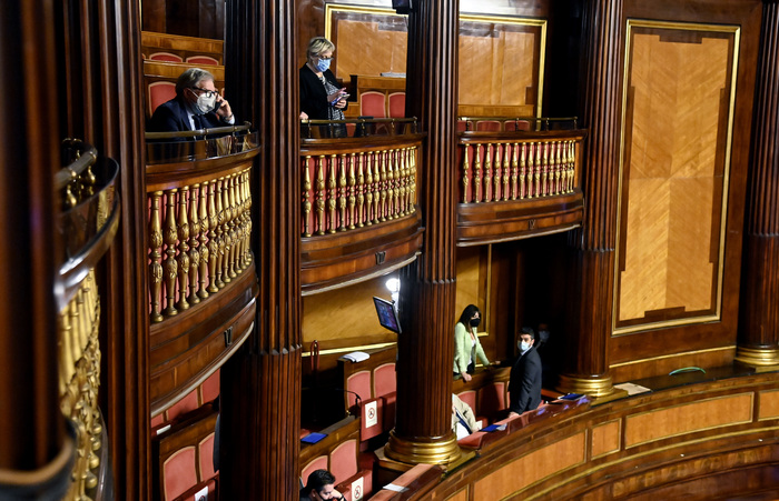 The hall of Palazzo Madama during a session at the Senate for the approval of a law on child benefit to introduce a single universal cheque for low-income families, Rome, Italy, 30 March 2021. ANSA/RICCARDO ANTIMIANI