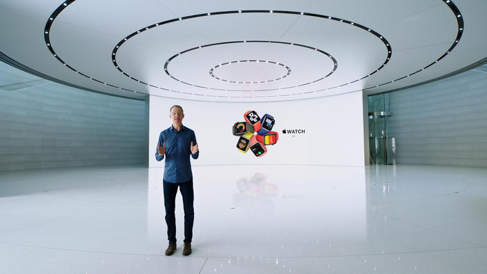epa08671243 Handout video still image released by Apple showing Apple Chief Operating Officer Jeff Williams unveiling Apple Watch SE during an Apple Event at Apple Park in Cupertino, California, USA 15 September 2020. Apple is expected to introduce several new products.  EPA/APPLE / HANDOUT EDITORIAL USE ONLY, NO SALES