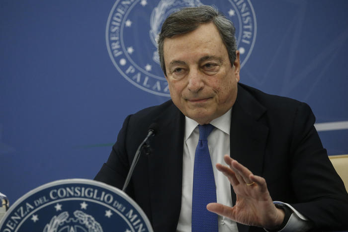 Italian Prime Minister Mario Draghi during a press conference in Rome, 20 May 2021. ANSA/FABIO FRUSTACI