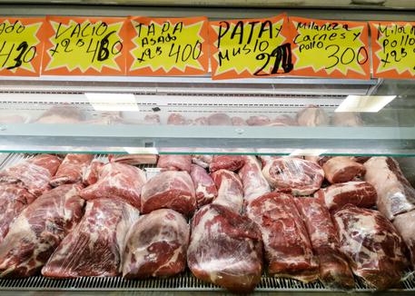 epa07751385 Meat and price tags on display at a butcher's shop, 01 August 2019, in Buenos Aires, Argentina, where prices are rising to such extent that many are deprived from holding the Argentine 'asado' or barbecue, a tradition deeply ingrained in the culture in the Latin American republic. Argentina has been suffering from a high inflation rate that reached 55.80 per cent in June 2019.  EPA/JUAN IGNACIO RONCORONI