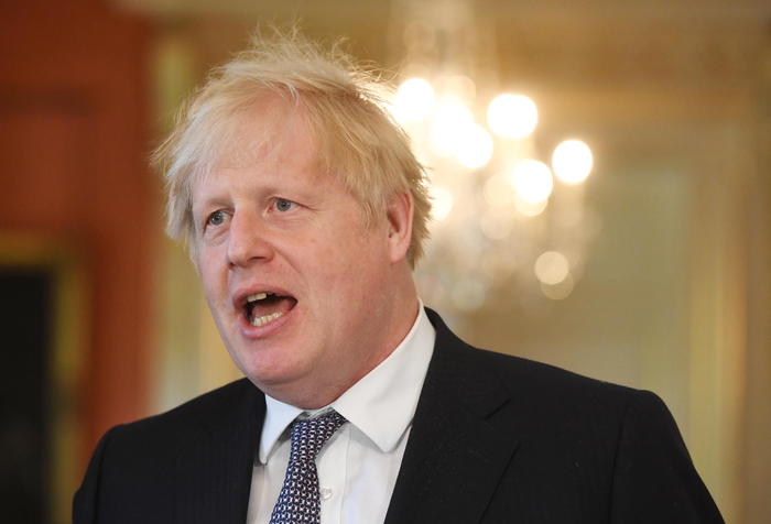 epa09242728 British Prime Minister Boris Johnson (R) speaks to the press during NATO Secretary General Stoltenberg's visit to n10 Downing street in London, Britain, 02 June 2021.  EPA/FACUNDO ARRIZABALAGA / POOL