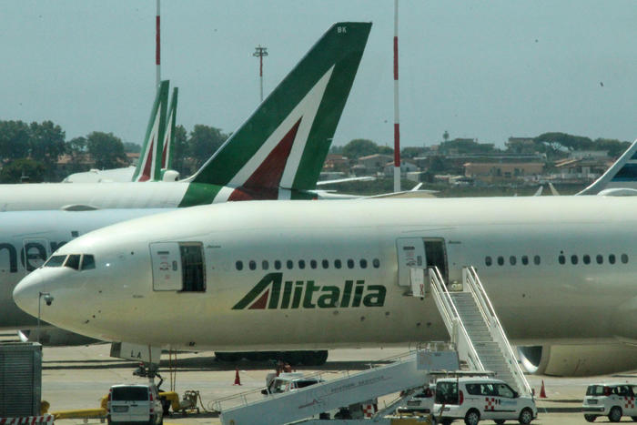 Aerei della flotta Alitalia all'aeroporto di Fiumicino, 2 Luglio 2020. ANSA/TELENEWS