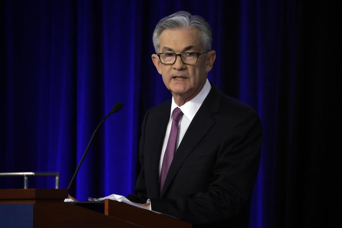 Federal Reserve Chairman Jerome Powell speaks at a conference involving its review of its interest-rate policy strategy and communications, Tuesday, June 4, 2019, in Chicago. (ANSA/AP Photo/Kiichiro Sato) [CopyrightNotice: Copyright 2019 The Associated Press. All rights reserved]