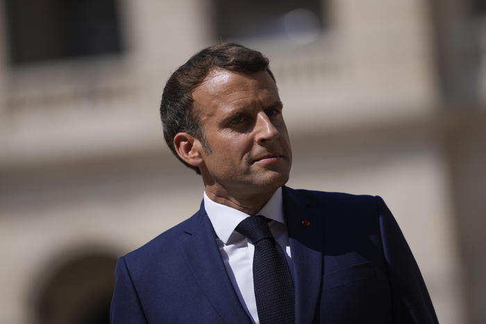 epa09356816 French President Emmanuel Macron attends a farewell ceremony for the French armed forces chief of staff, Gen. Francois Lecointre at the Invalides monument in Paris, France, 21 July 2021.  EPA/DANIEL COLE / POOL MAXPPP OUT