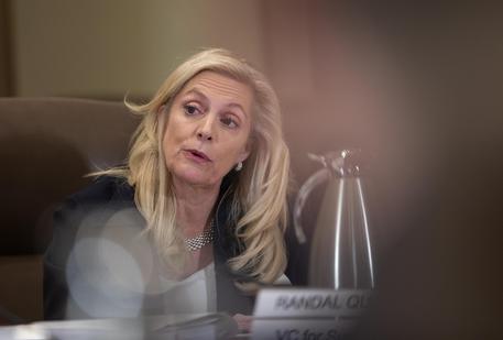 epa07133531 Lael Brainard, a member of the Board of Governors of the Federal Reserve, attends an open meeting of the Federal Reserve Board of Governors in Washington, DC, USA, 31 October 2018. The Federal Reserve is considering changes to banking rules imposed after the economic downturn.  EPA/ERIK S. LESSER