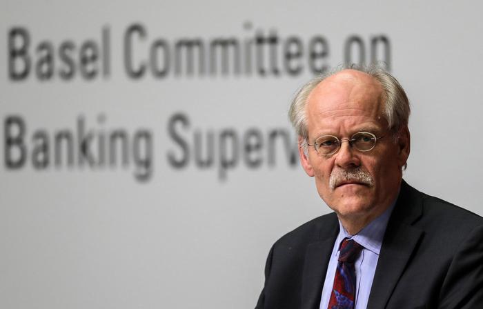 epa06374535 Chair of the Basel Committee on Banking Supervision and Governor of Sveriges Riksbank (Central Bank of Sweden) Stefan Ingves, attends a press conference on reforms to the Basel III framework in Frankfurt Main, Germany, 07 December 2017. The Basel III, developed by the Basel Committee of Banking Supervision after the 2007-2009 financial crisis, includes a set of measures, with the purpose to reinforce the standards related to supervision and risk management of banks. EPA/ARMANDO BABANI