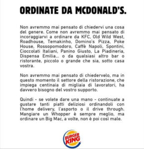 UK, il nuovo lockdown pesa sui ristoratori. Burger King: “ordinate da McDonald’s”