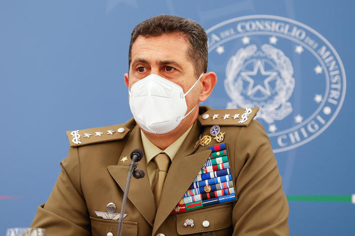 Italian Special Commissioner for Covid-19 Emergency, General Francesco Paolo Figliuolo, during a press conference at Chigi Palace, Rome, Italy, 18 June 2021. 
