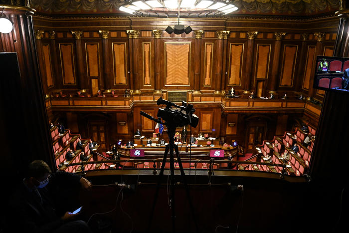 A view of the hall of Palazzo Madama during the discussion at the Senate on the update note to the Document on Economics and Finance (NADEF), Rome, Italy, 14 October 2020. ANSA/RICCARDO ANTIMIANI