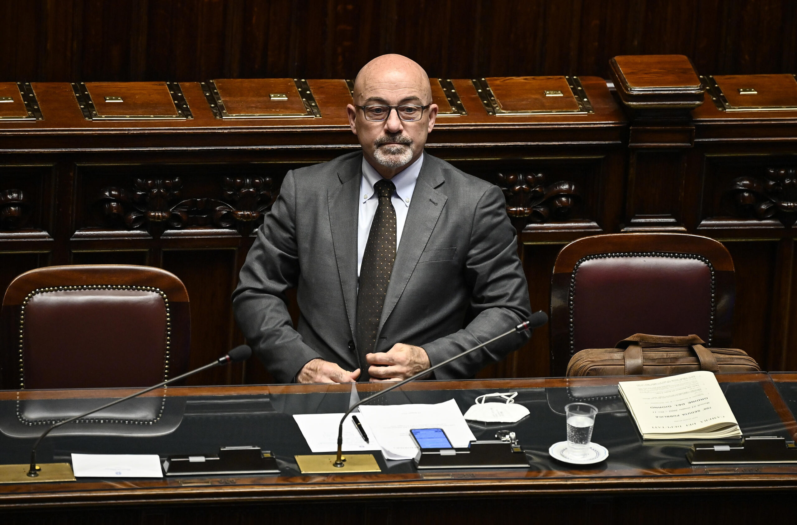 Italian Minister of Ecological Transition, Roberto Cingolani, delivers a speech at the Lower House ahead of the upcoming G7 summit of Energy and Environment Ministers, Rome, Italy, 24 May 2022. 