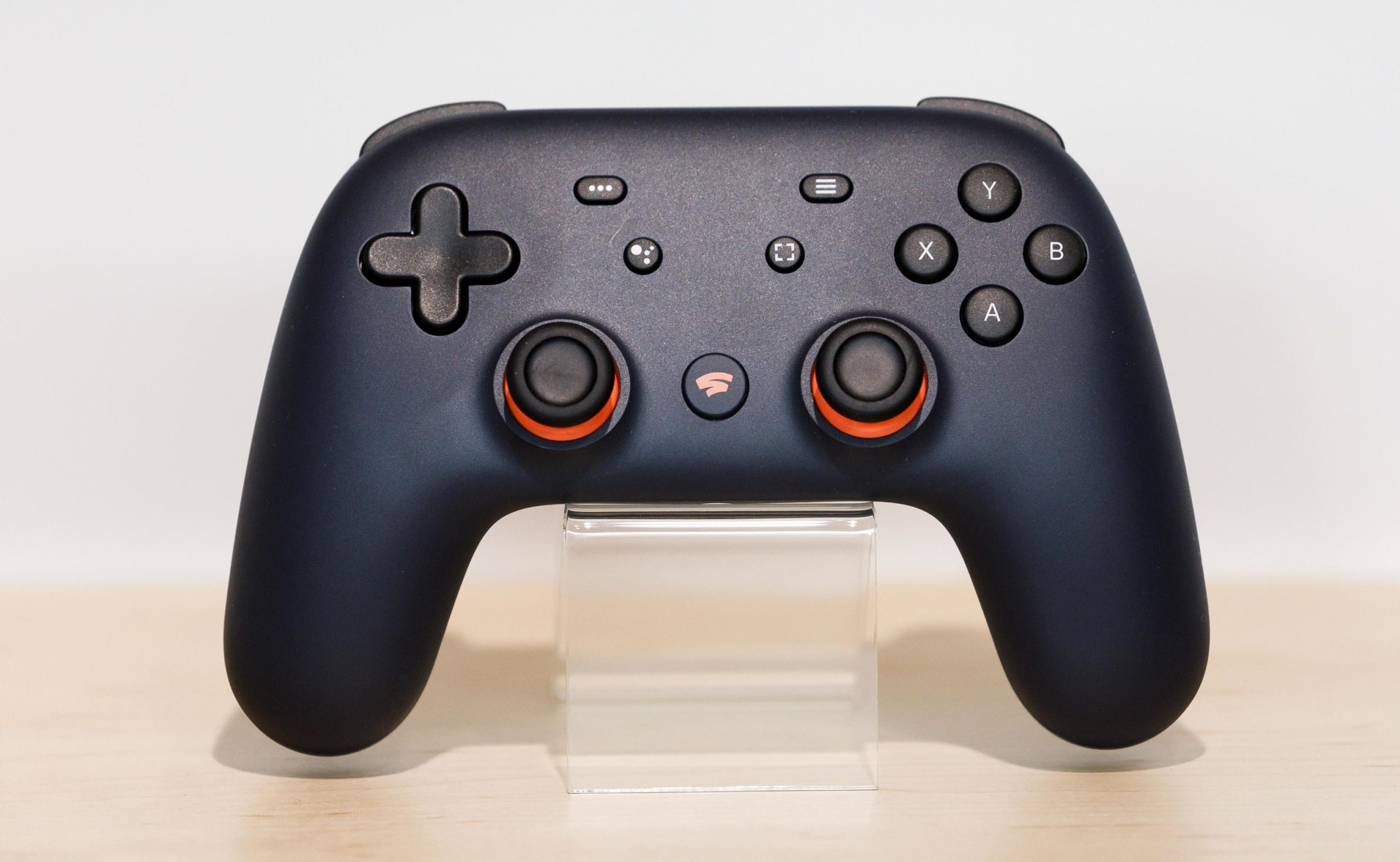 epa07922976 A display of the new Google Stadia cloud-based gaming system controller during a Google product launch event called âMade by Google â19â in New York, New York, USA, 15 October 2019. The company introduced a number of new products at there event including a new phone, a new laptop, earbuds, and a new smart speaker.  EPA/JUSTIN LANE