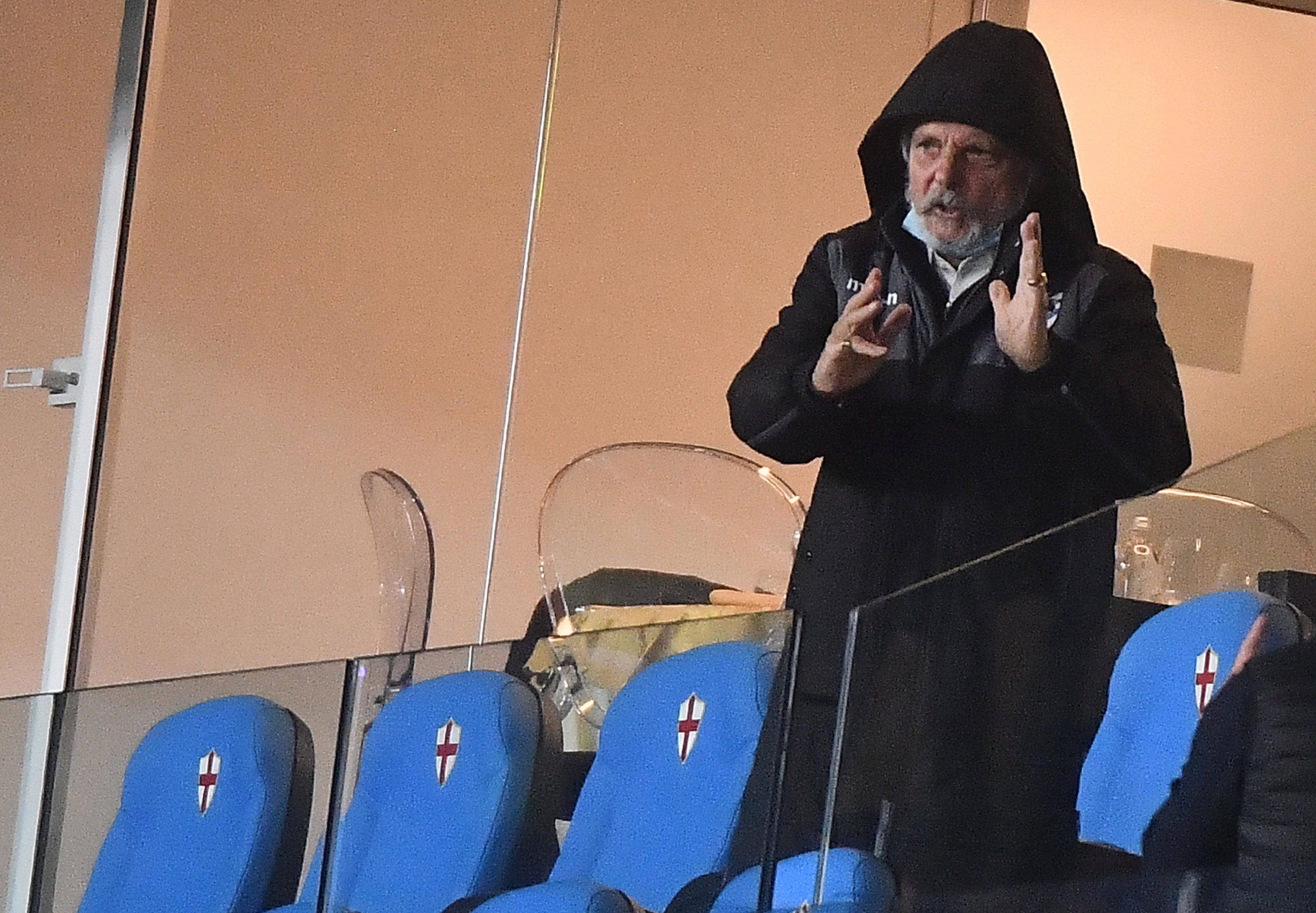 President of Uc Sampdoria Massimo Ferrero in tribune during after the Italian Serie A soccer match between UC Sampdoria vs Atalanta BC at the Luigi Ferraris stadium in Genoa, Italy 27 October 2021
ANSA/LUCA ZENNARO