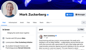 Zuckerberg come Musk: su Meta arriva spunta blu a pagamento