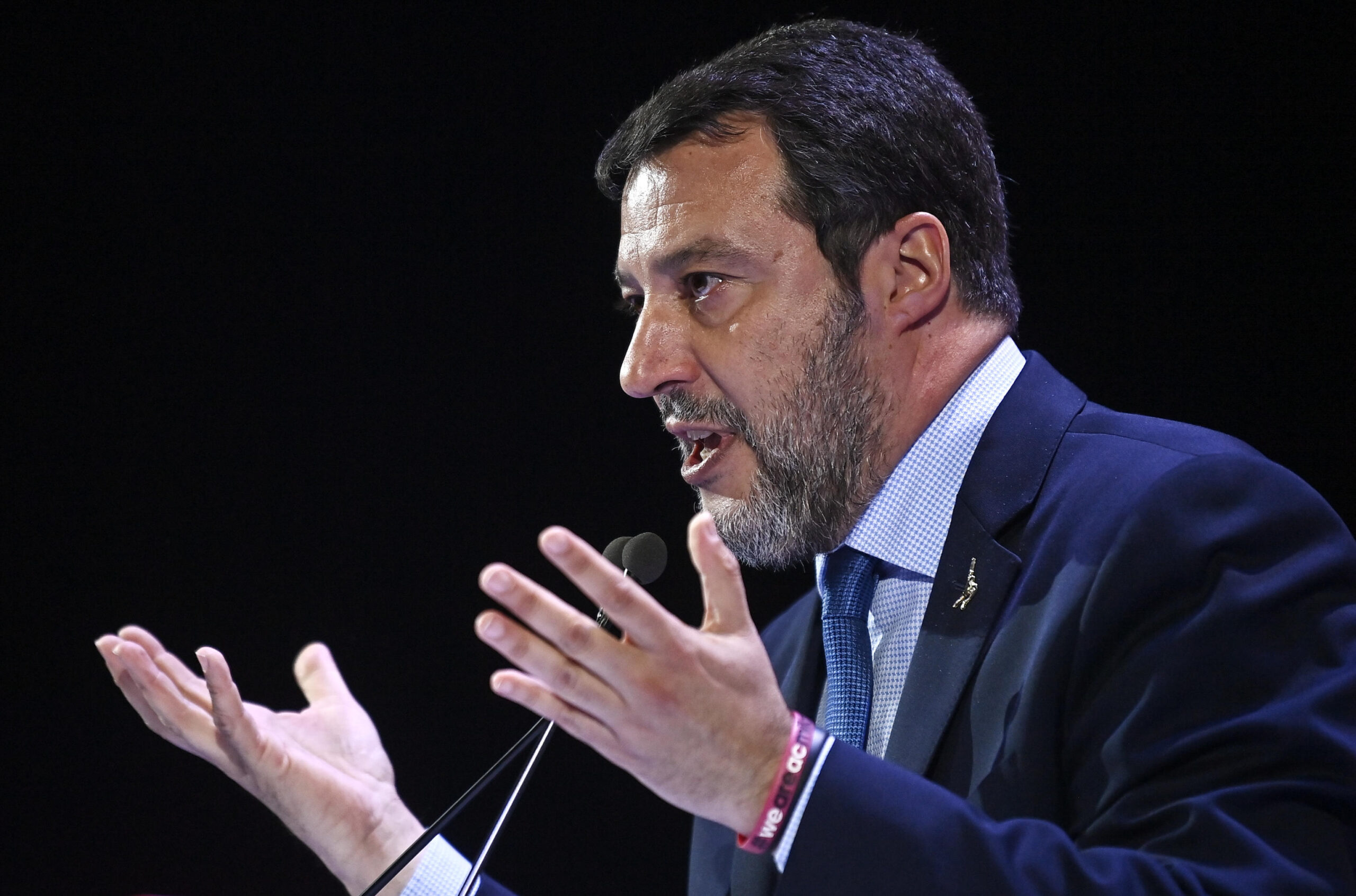 Il leader della Lega, Matteo Salvini, durante il 75mo anniversario della Confapi, Roma, 29 marzo 2023. ANSA/RICCARDO ANTIMIANI