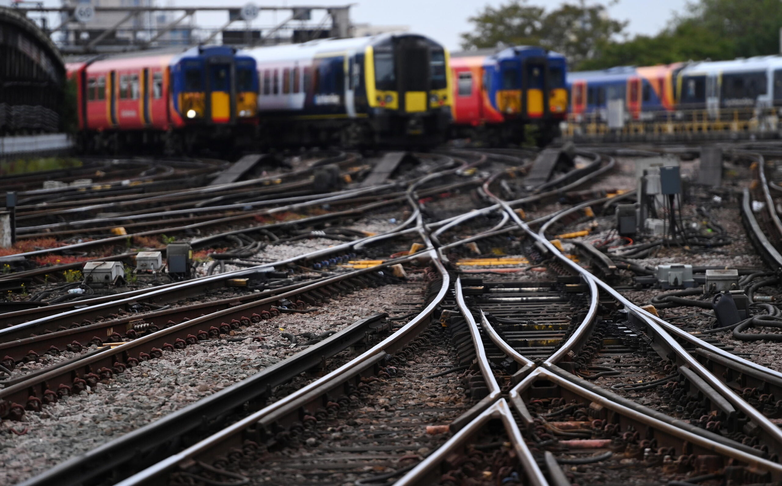 epa10664691 Trains at Waterloo Station in London, Britain, 31 May 2023. UK Commuters have been hit with further travel chaos as rail services across Britain have ground to a halt due to a fresh wave of strikes. Members of the train drivers union 'ASLEF' have begun a two day strike which will impact the FA Cup Final on 03 June. The government has condemned the strikes, stating they are co-ordinated to disrupt major events. EPA/ANDY RAIN