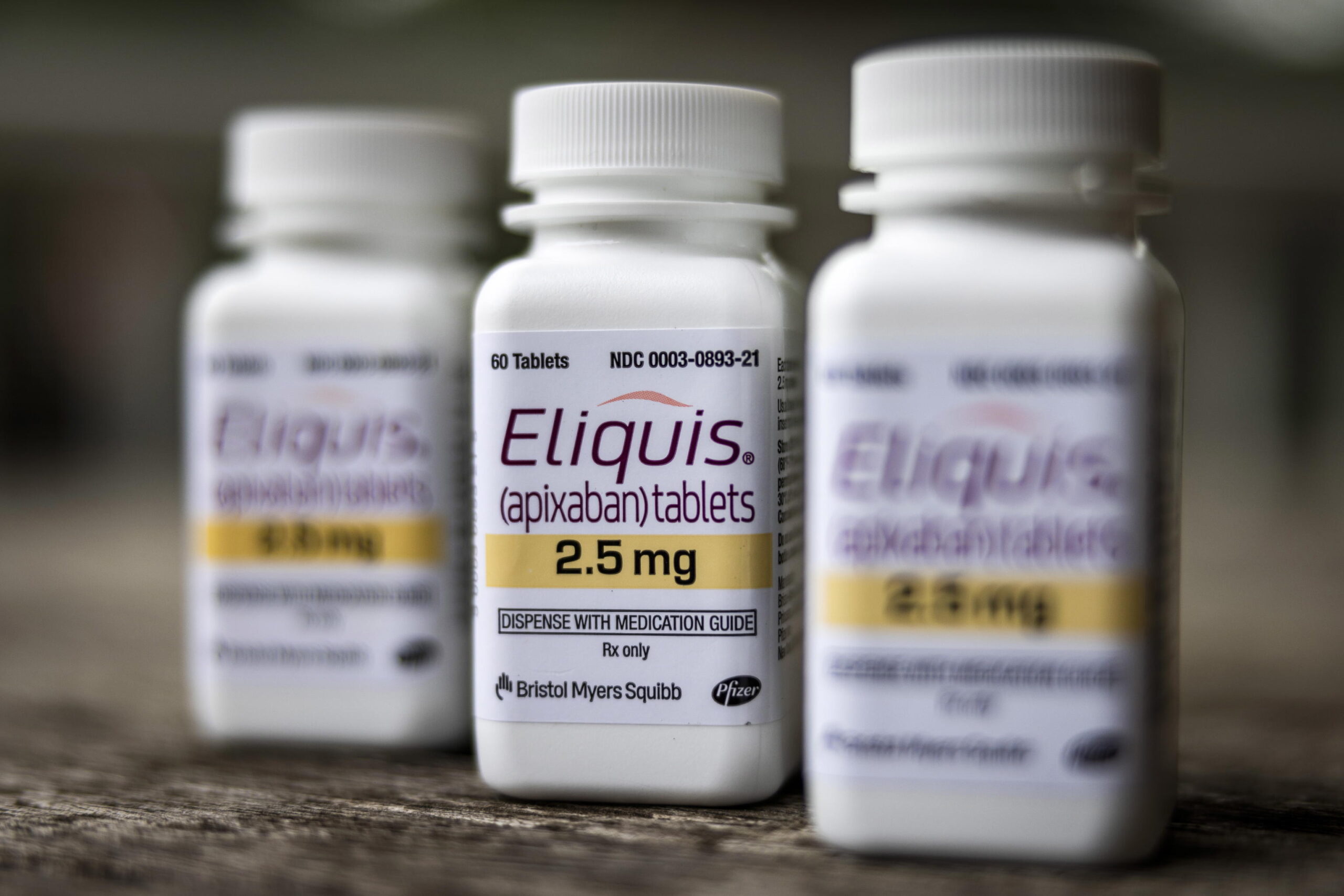 epa10826977 A photo illustration shows bottles of the blood thinner Eliquis, one of 10 prescription drugs the Biden administration has chosen for price negotiations in an effort to lower Medicare costs, in Washington, DC, USA, 29 August 2023. Republican lawmakers oppose the move, as does the pharmaceutical industry.  EPA/JIM LO SCALZO
