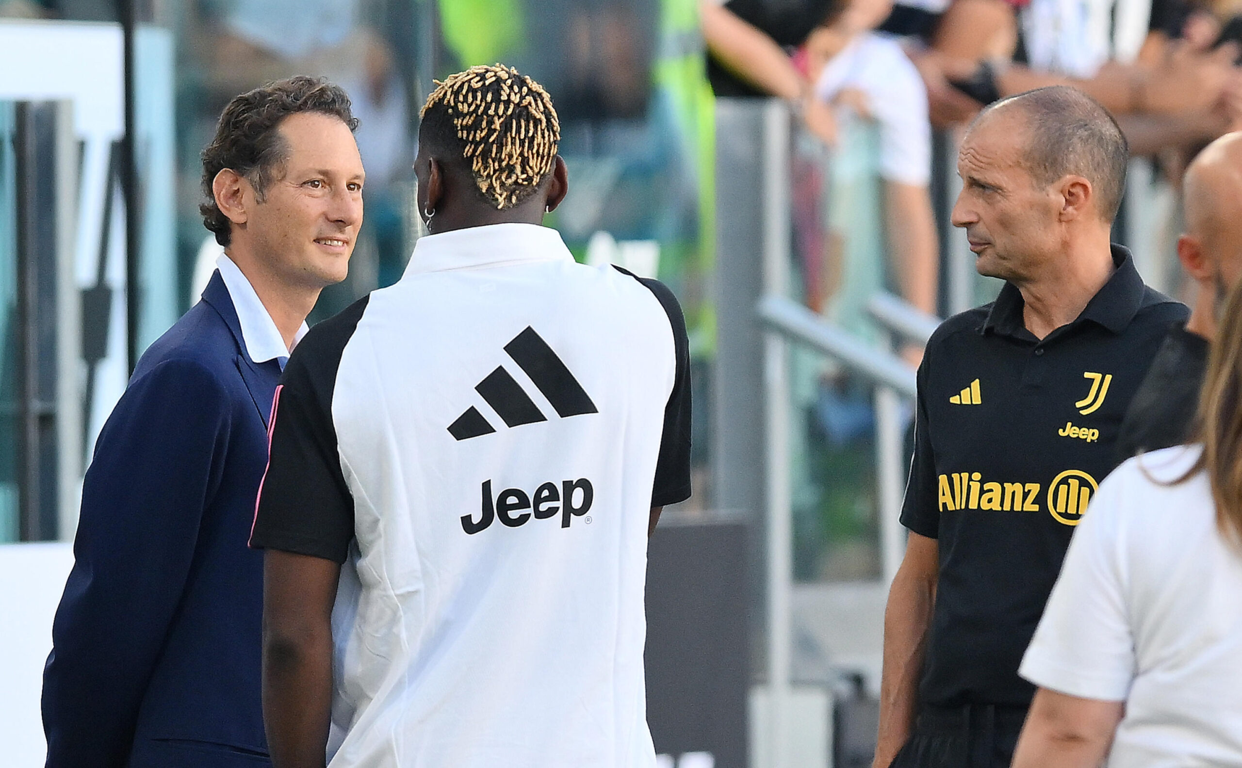 Juventus coach Massimiliano Allegri Paul Pogba and John Elkann during 