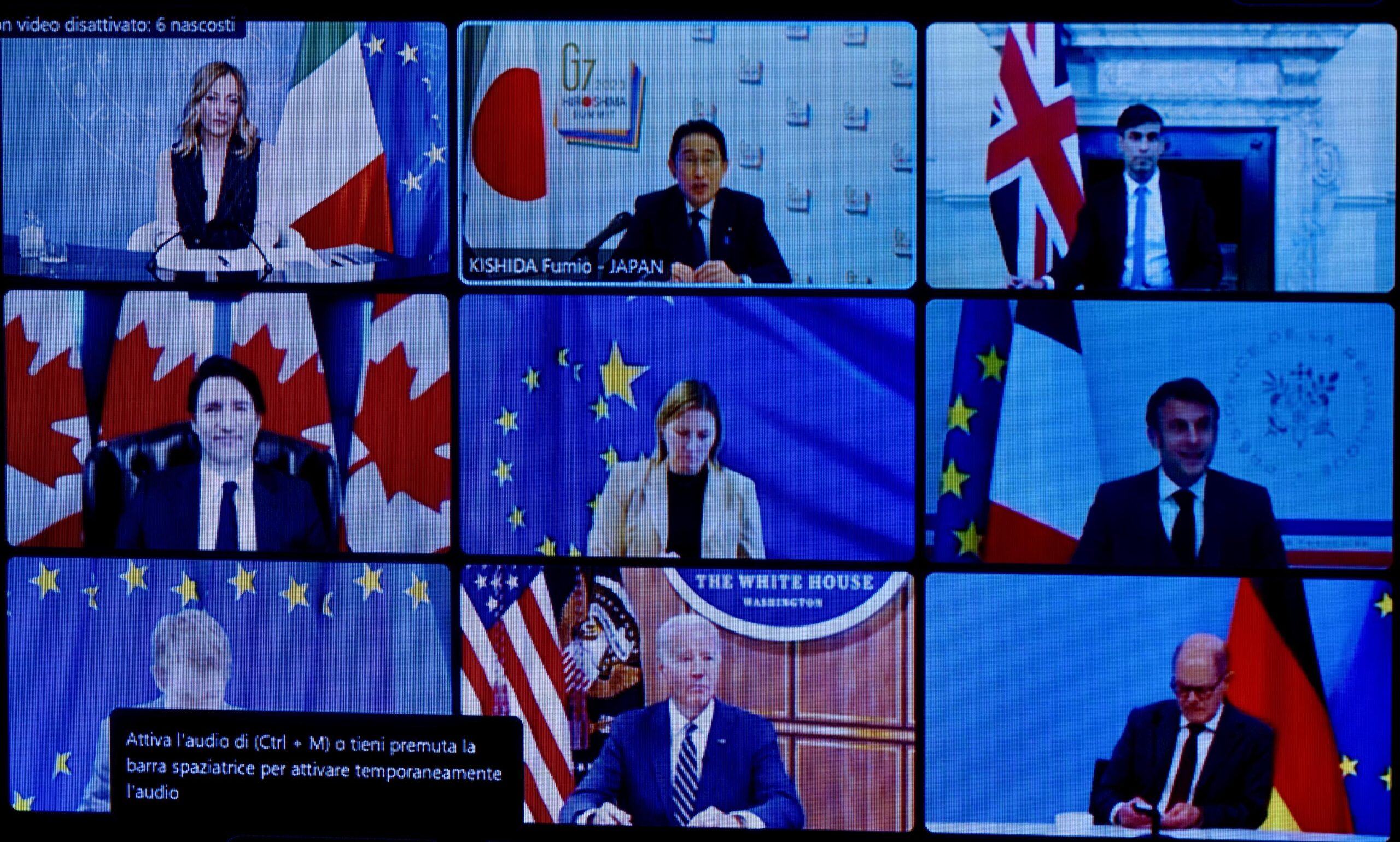 La presidente del Consiglio, Giorgia Meloni, partecipa alla videoconferenza conclusiva della Presidenza giapponese del G7, Roma, 6 dicembre 2023. ANSA/FILIPPO ATTILI/US PALAZZO CHIGI +++ NO SALES, EDITORIAL USE ONLY +++ NPK +++