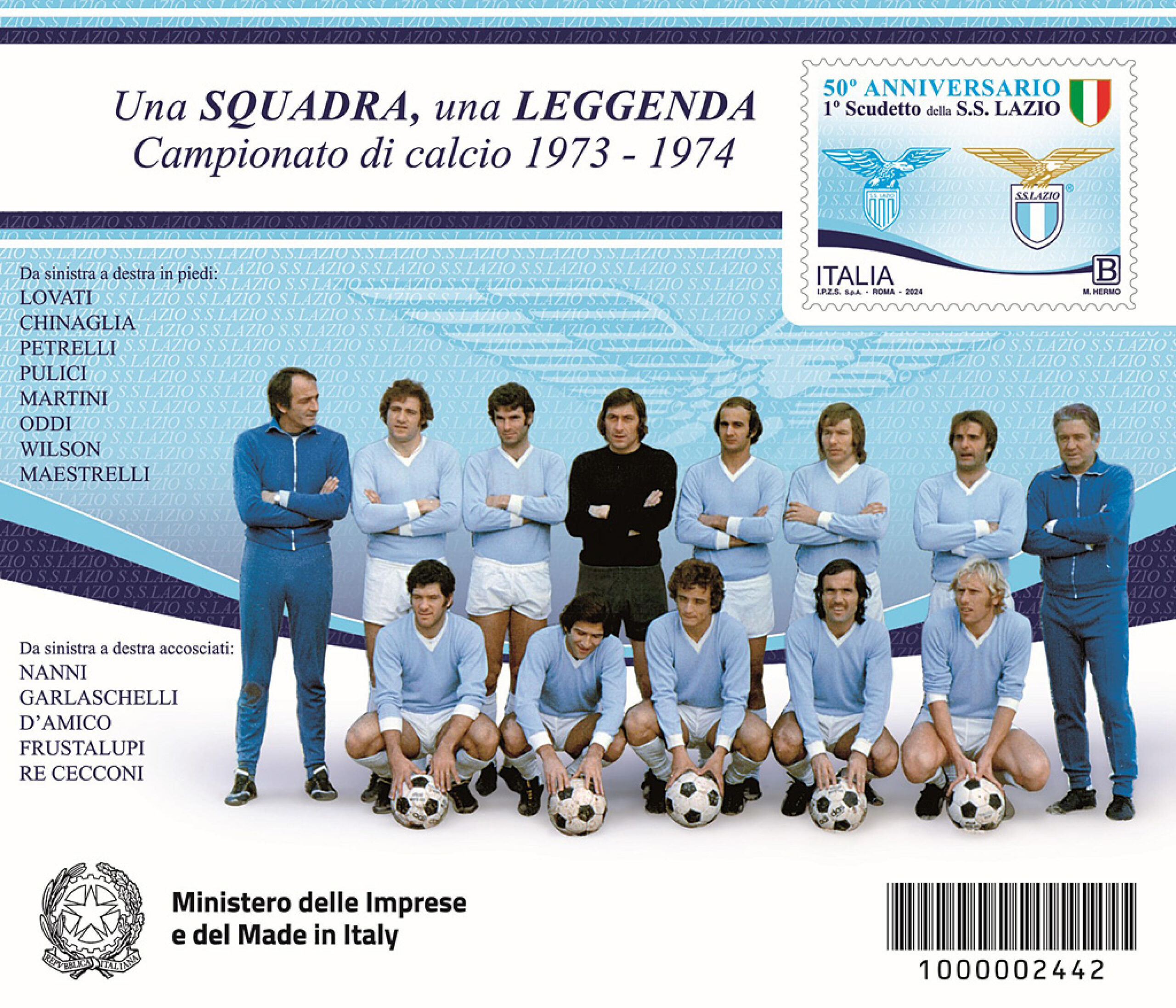 Lazio, 50 anni dal primo Scudetto: Poste celebra l’impresa con un francobollo